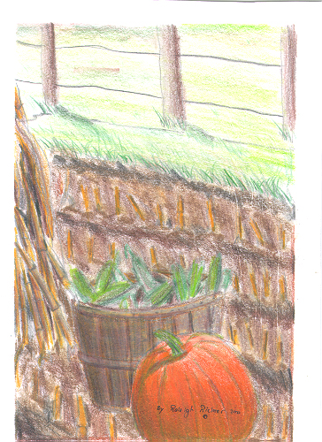 Fall Harvest in color pencil