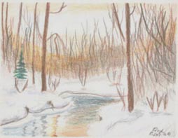 Winter creek in color pencil